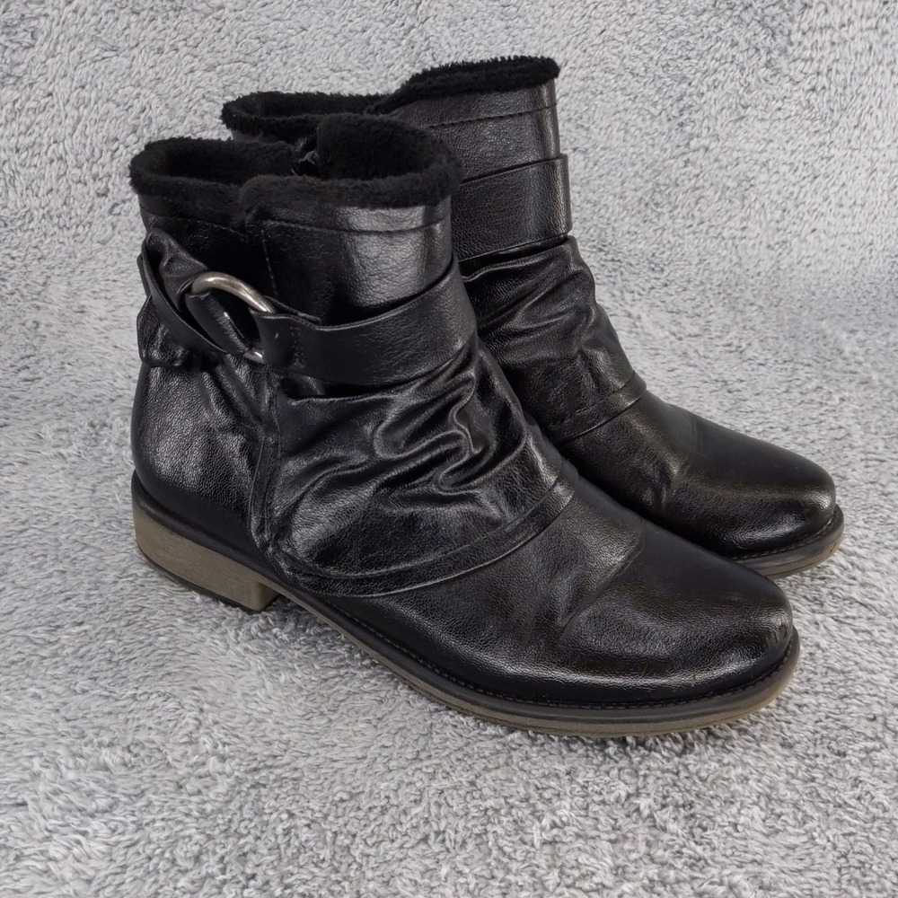 Baretraps Black‎ Faux Leather Ankle Boots with Buckle and Faux Fur Size 7.5M